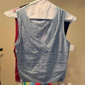 Cider Light Blue Lace V-Neck Blouse